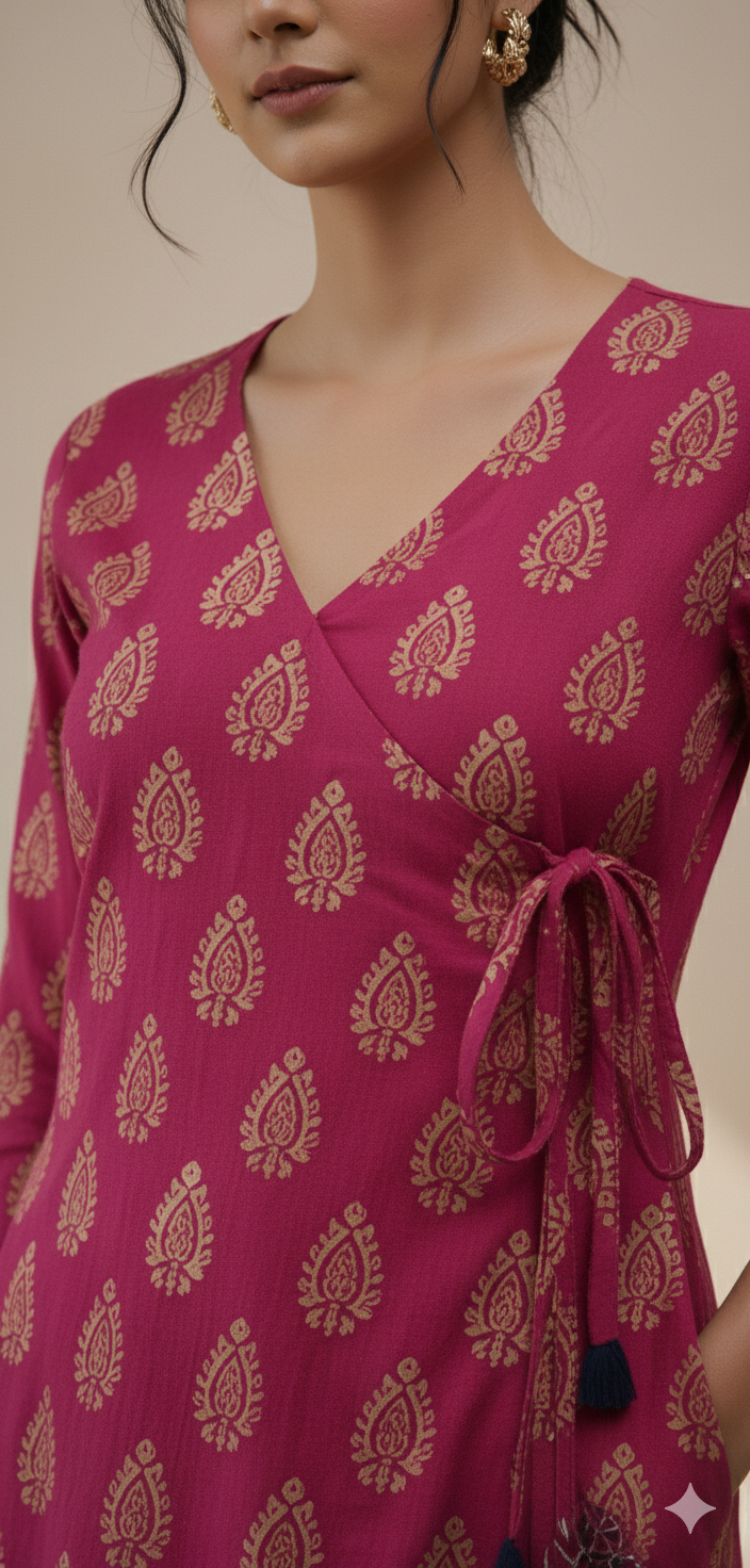 Shri Pink Angrakha Long Cotton Kurta
