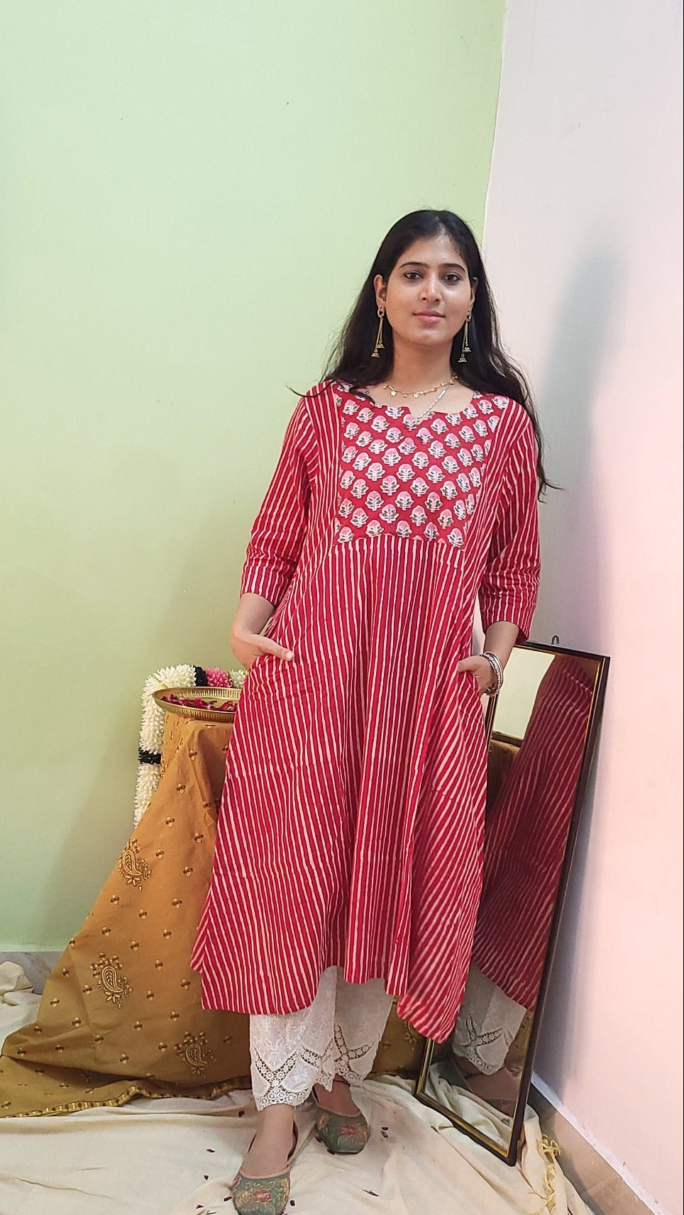Akirta Sanganeri A-line Long cotton Kurta