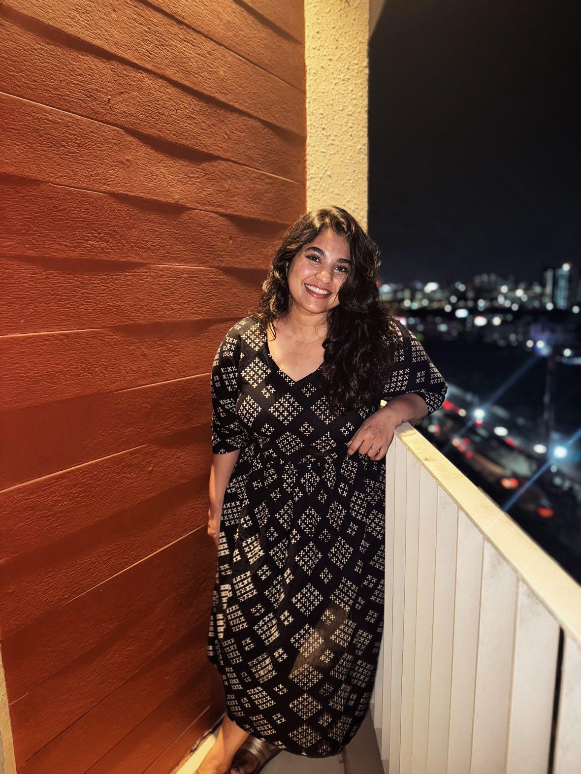 Anika Bagru long A-line Kurta