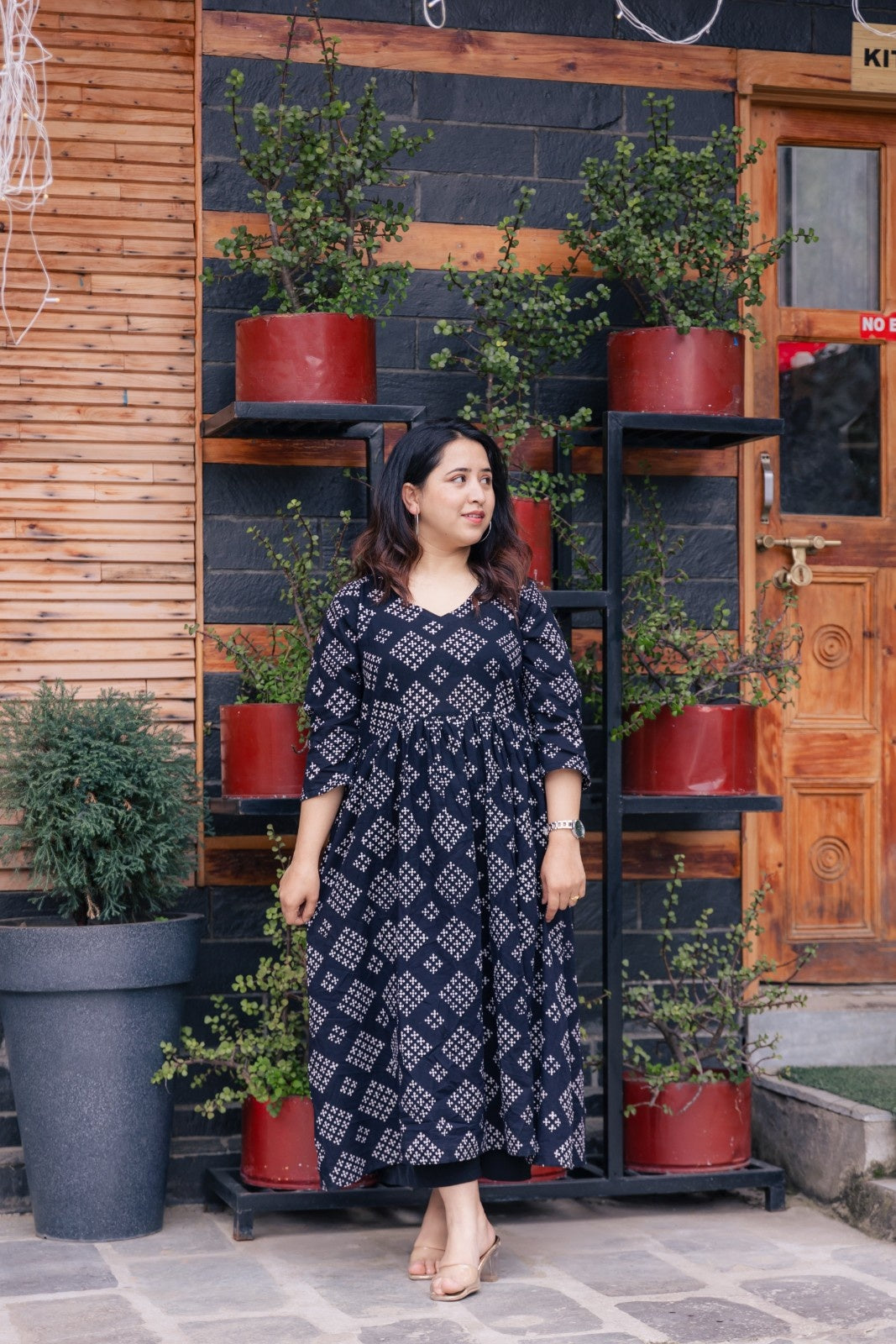 Anika Bagru long A-line Kurta