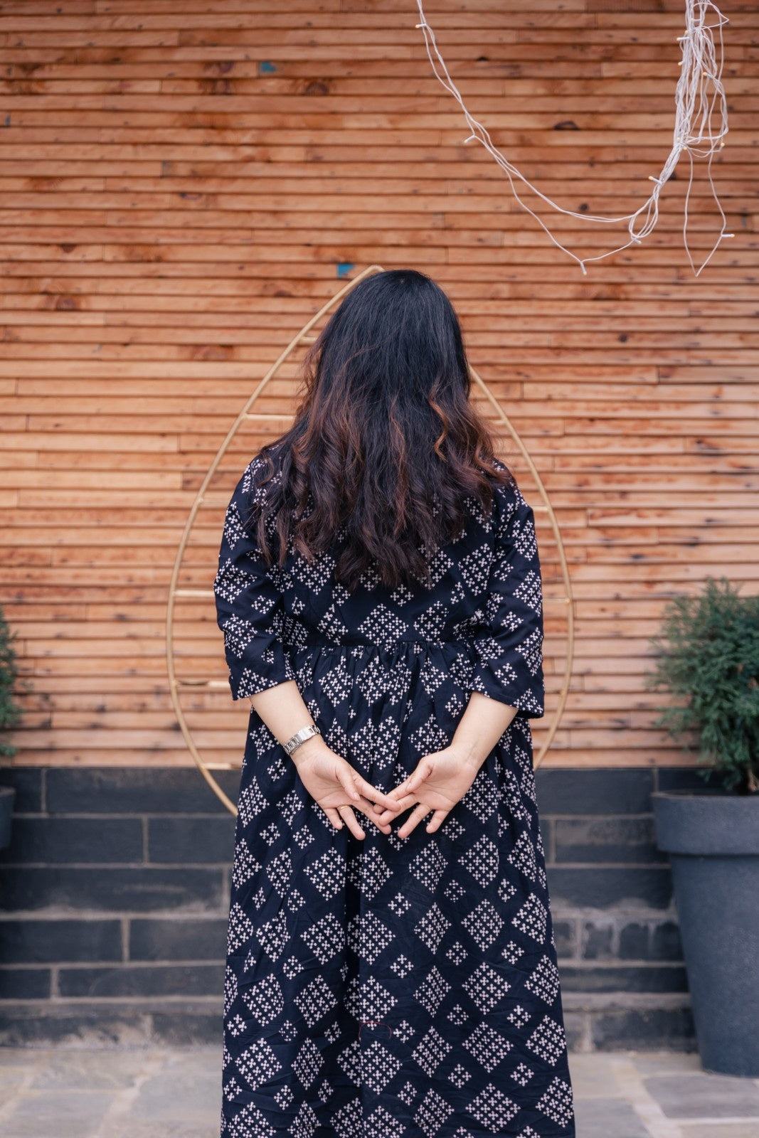 Anika Bagru long A-line Kurta