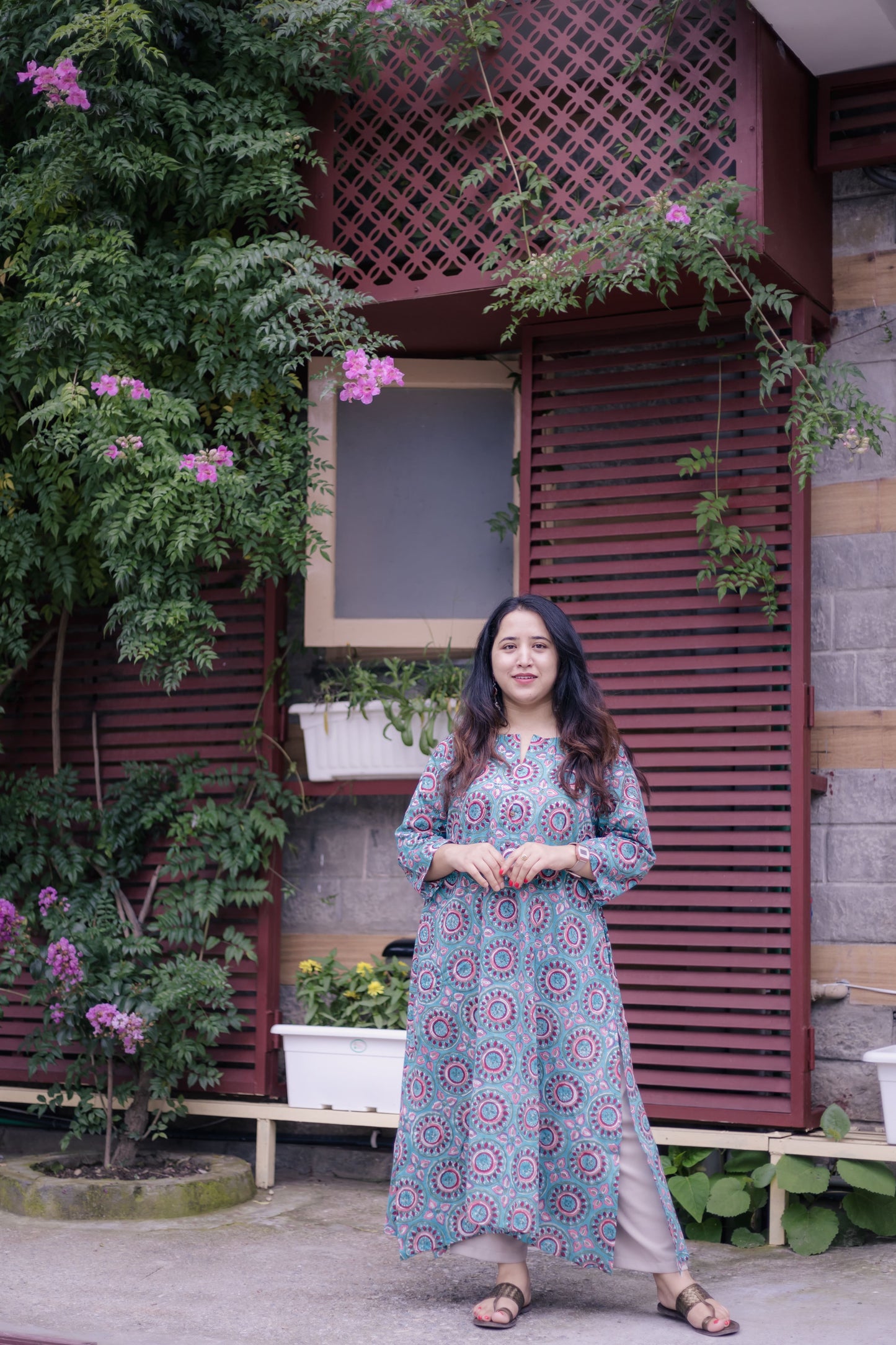 saba A-line Blockprinted Sanganeri Long Kurta