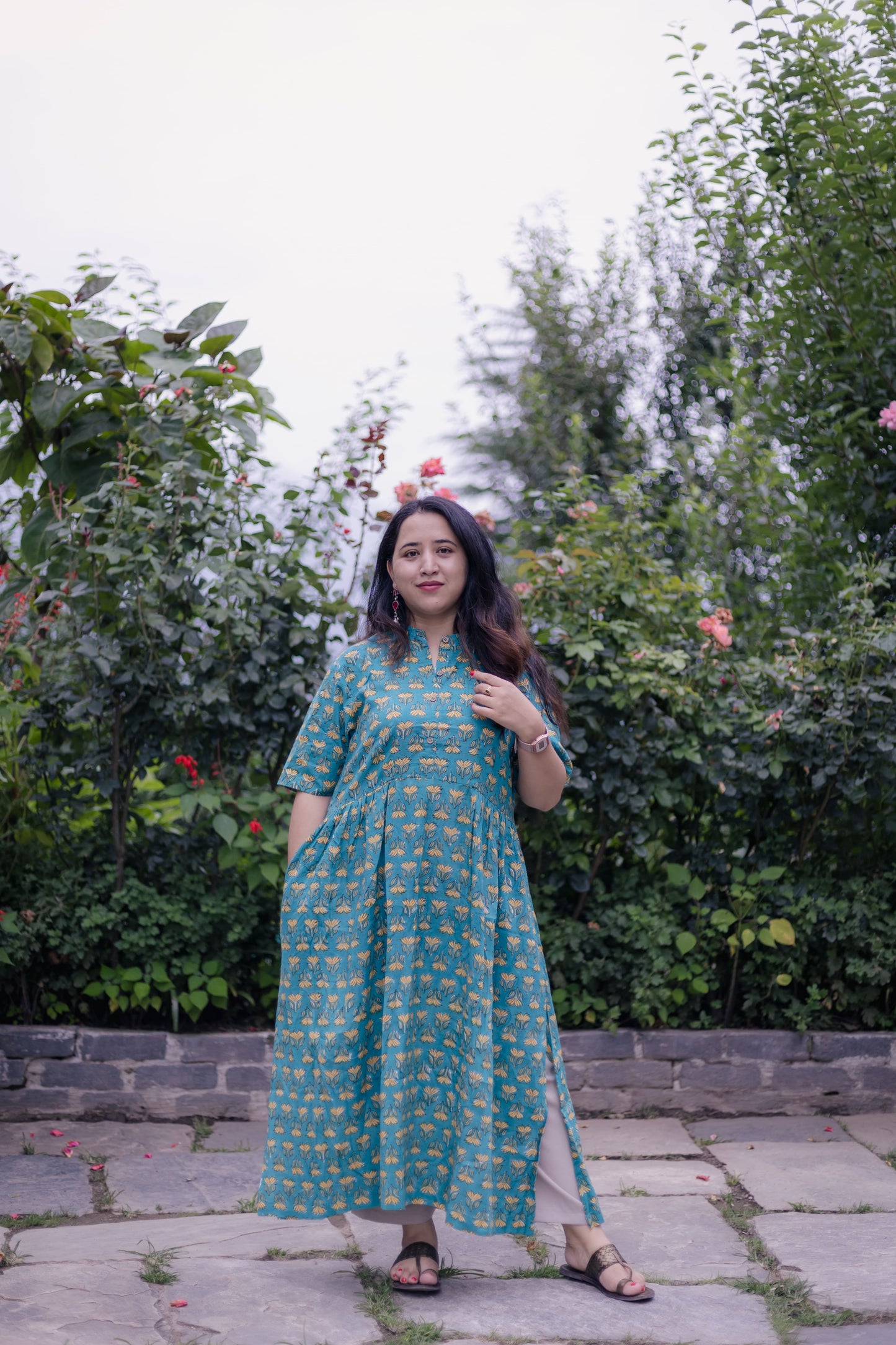 krishi sanganeri Handblock A-line Long kurta