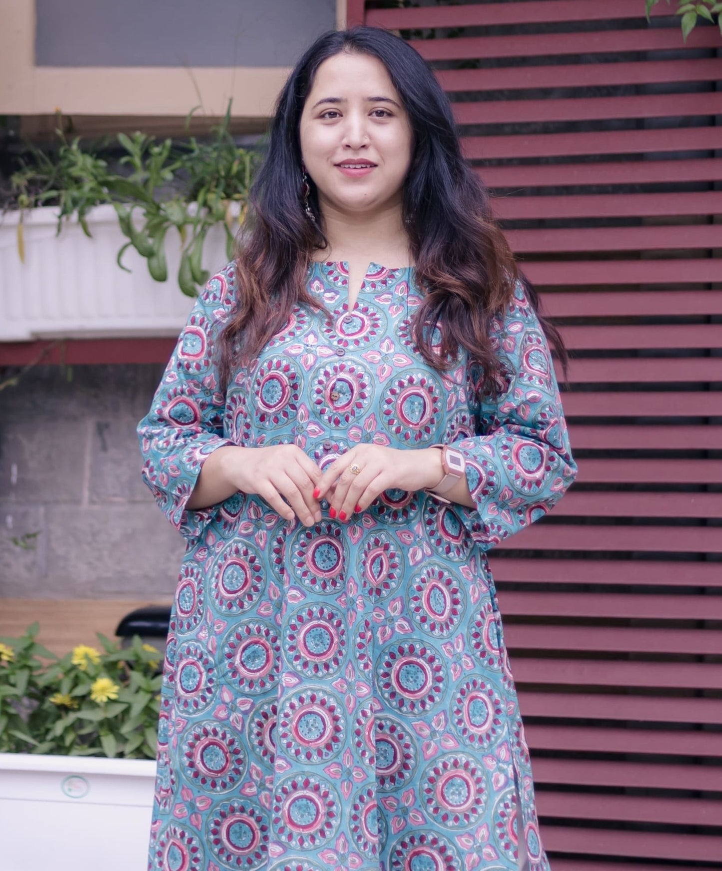 saba A-line Blockprinted Sanganeri Long Kurta