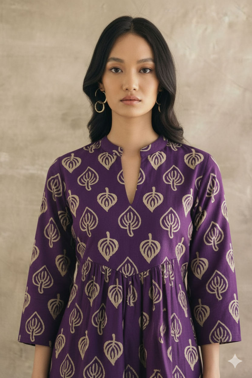 Arohi Purple cotton long kurta