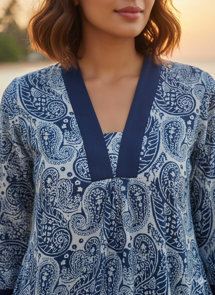 Abor dabu cotton Indigo kurta set