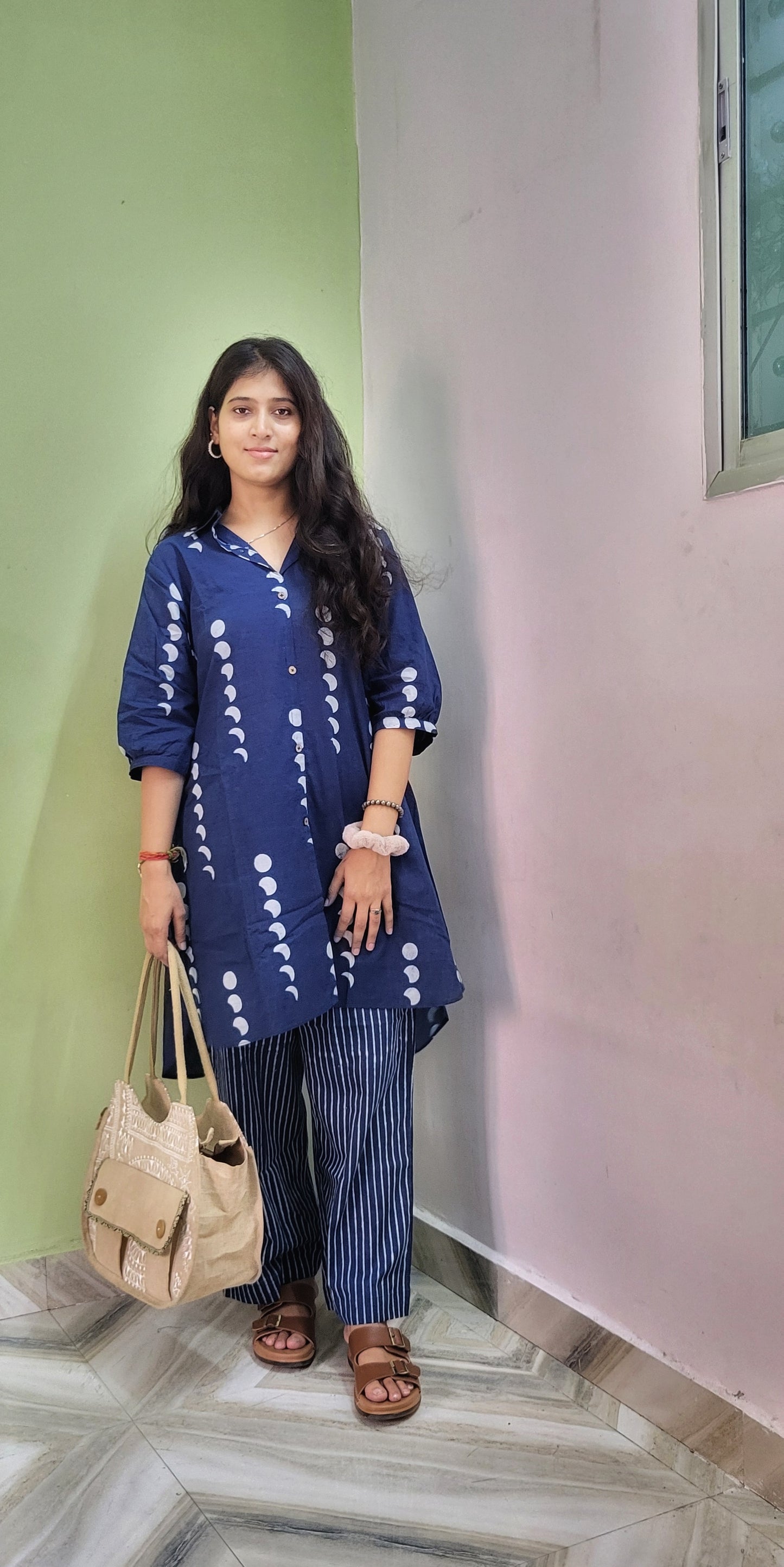 Riya Dabu Indigo cotton Cor-rd Set
