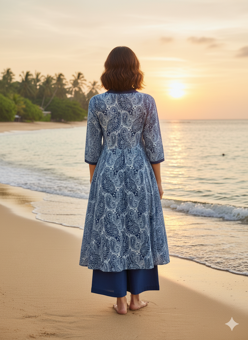 Abor dabu cotton Indigo kurta set