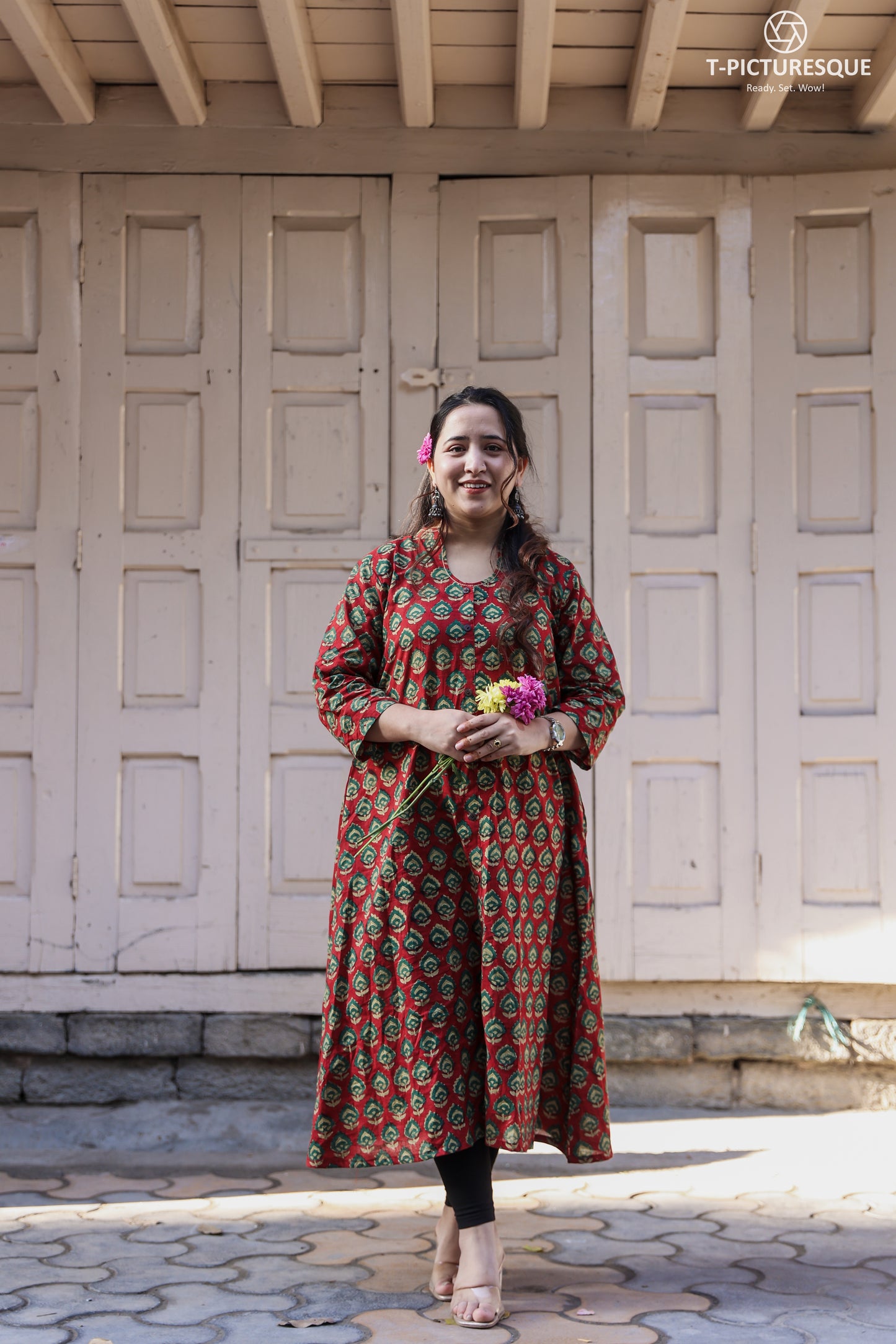 shivani Bagru A-line long kurta
