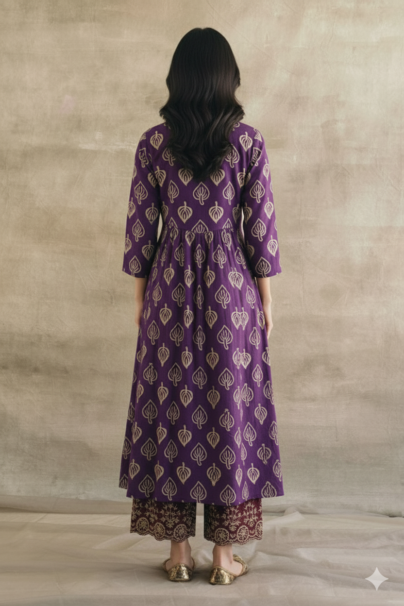 Arohi Purple cotton long kurta