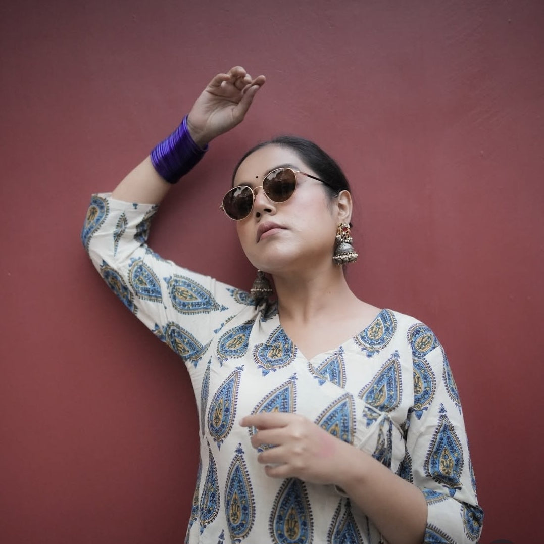 kashi sanganeri Angrakha cotton kurta