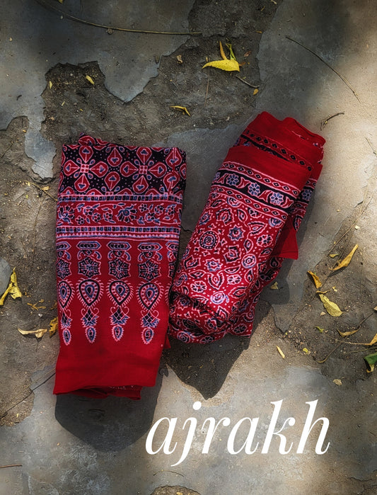 Maroon Ajrakh cotton Dupatta