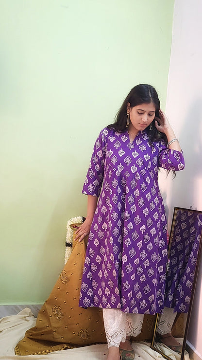 Arohi Purple cotton long kurta