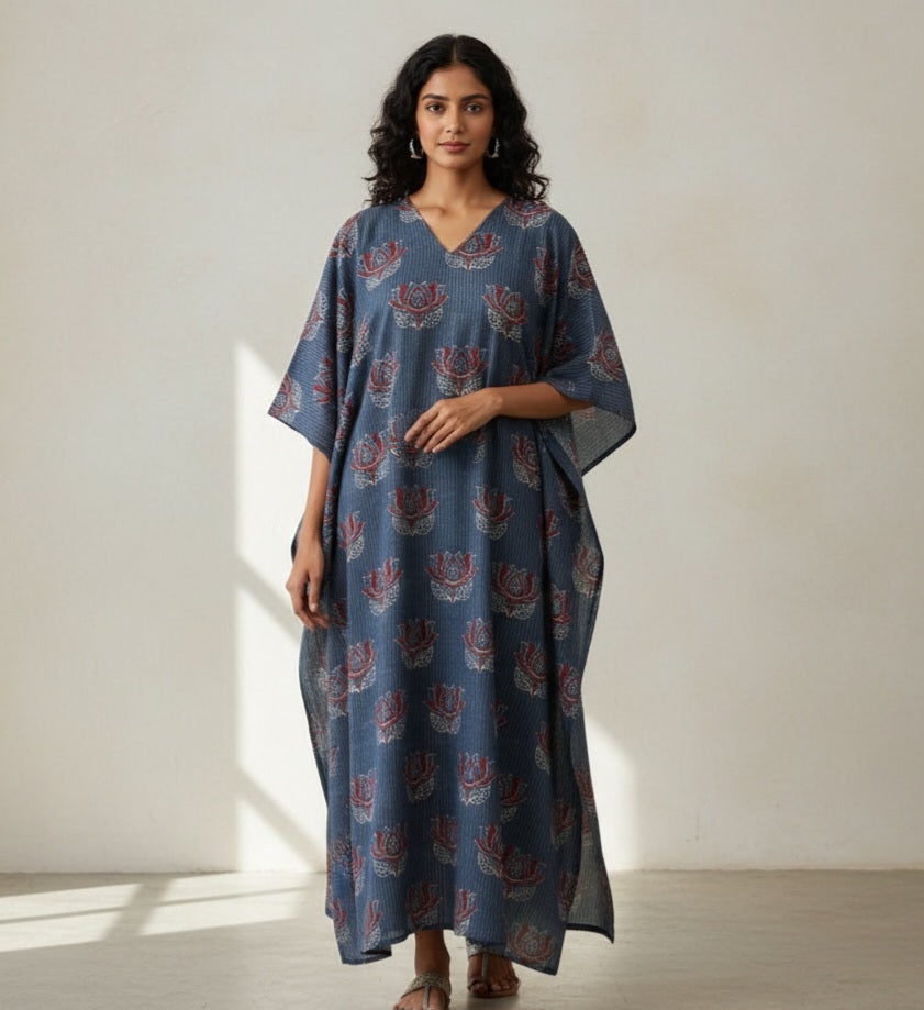 Piya Ajrakh Cotton Kaftan With pockets