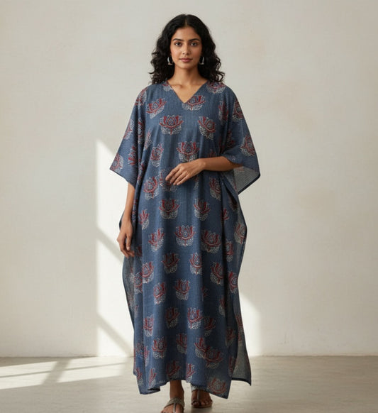 Piya Ajrakh Cotton Kaftan With pockets
