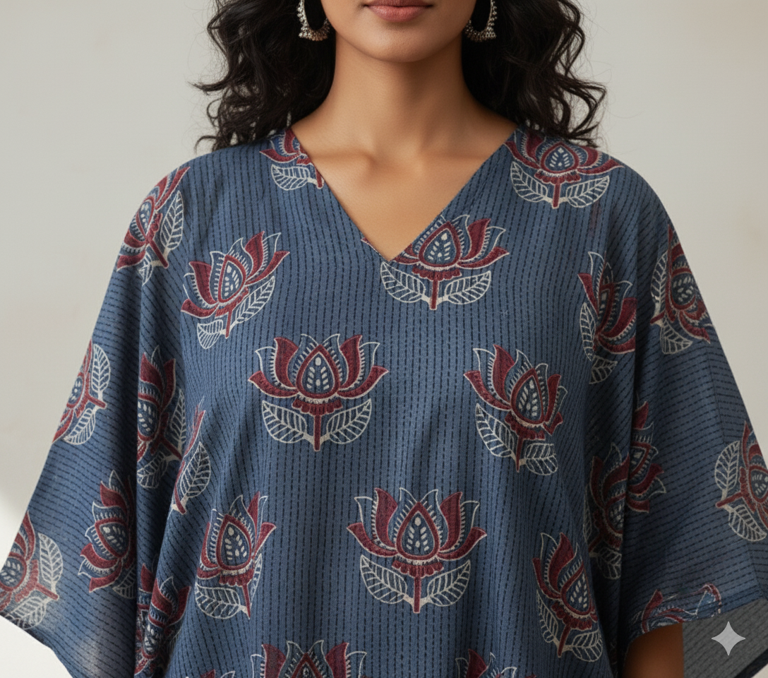 Piya Ajrakh Cotton Kaftan With pockets