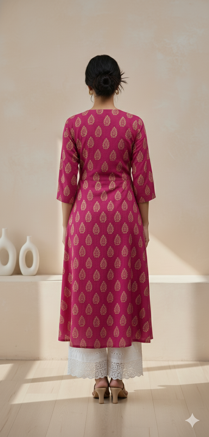 Shri Pink Angrakha Long Cotton Kurta