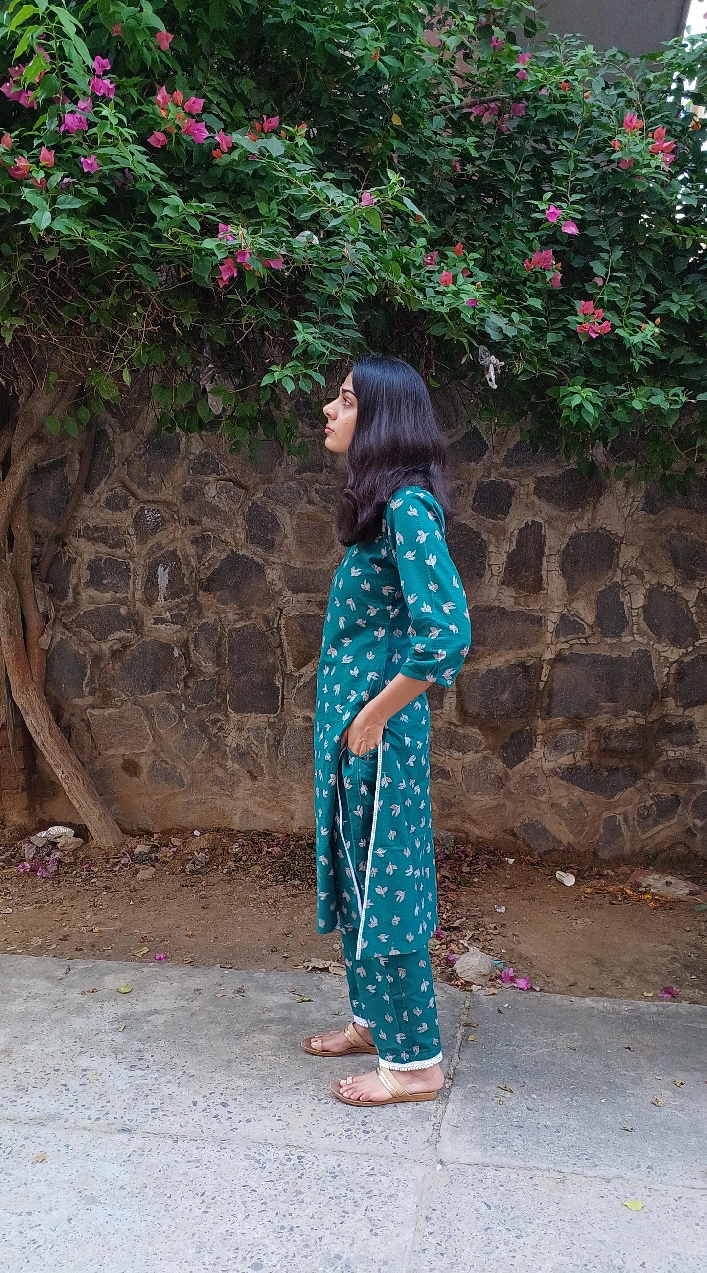 Teal Blue Bird kurta set