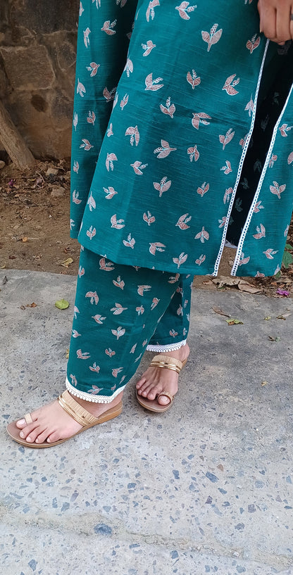 Teal Blue Bird kurta set