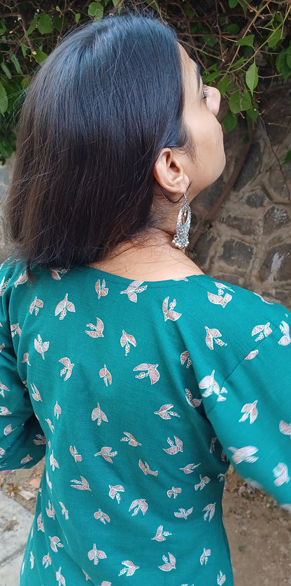 Teal Blue Bird kurta set