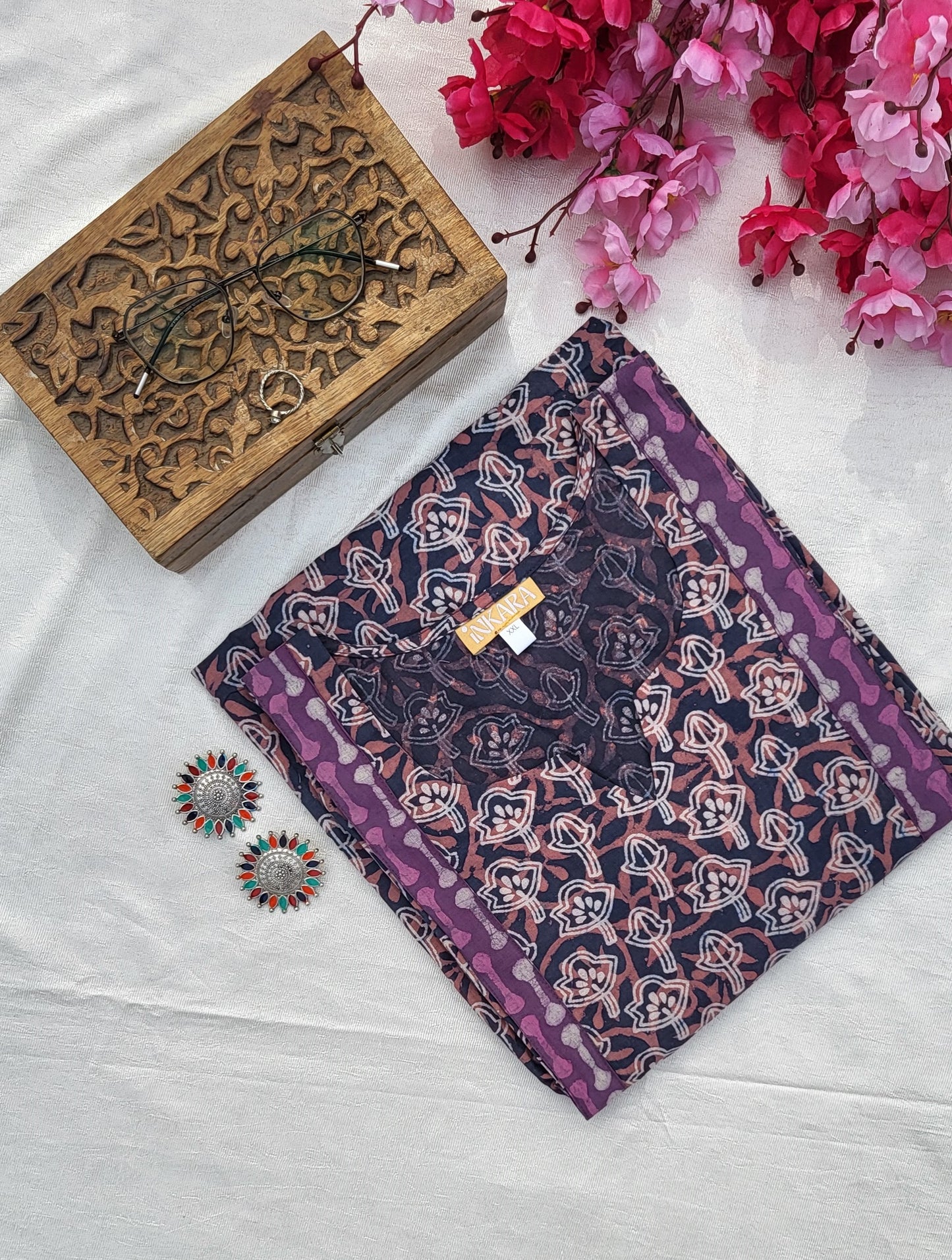 Dabu Floral print Long Kurta