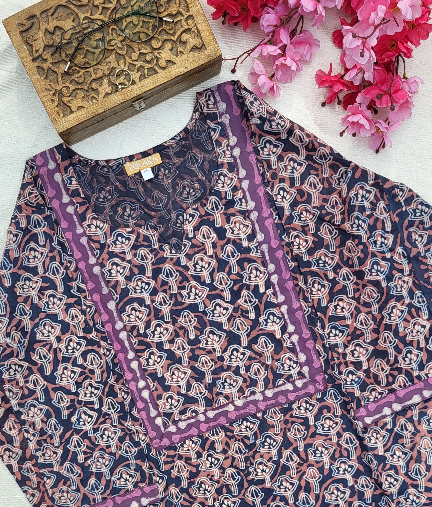 Dabu Floral print Long Kurta