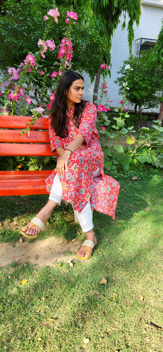 A-line long printed kurta