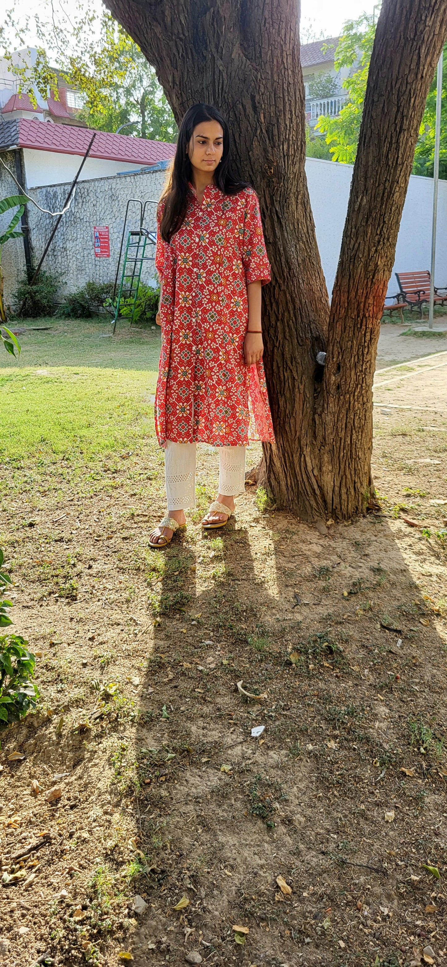 A-line long printed kurta
