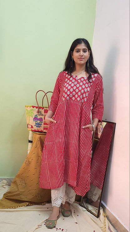 Akirta Sanganeri A-line Long cotton Kurta