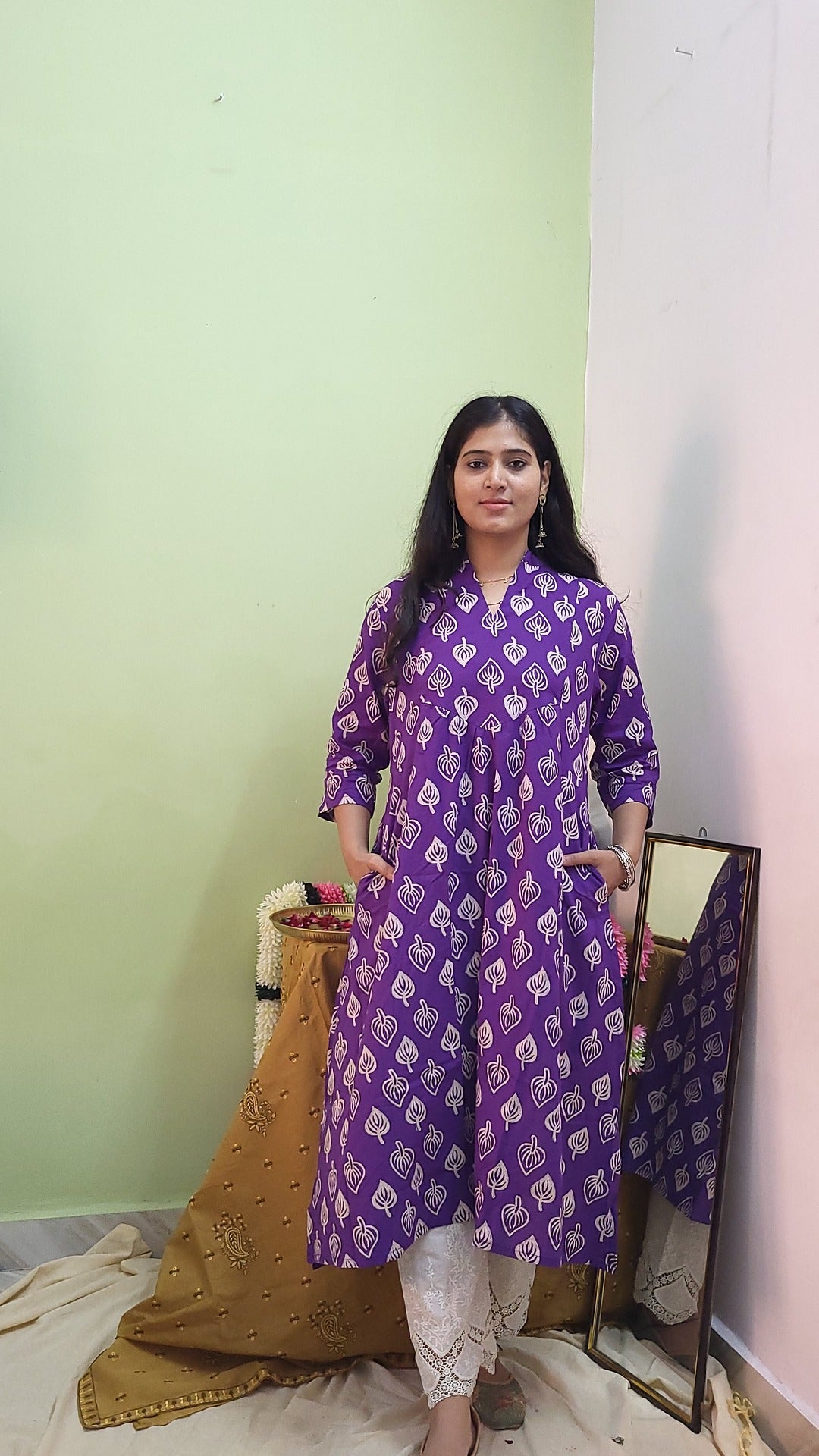 Arohi Purple cotton long kurta