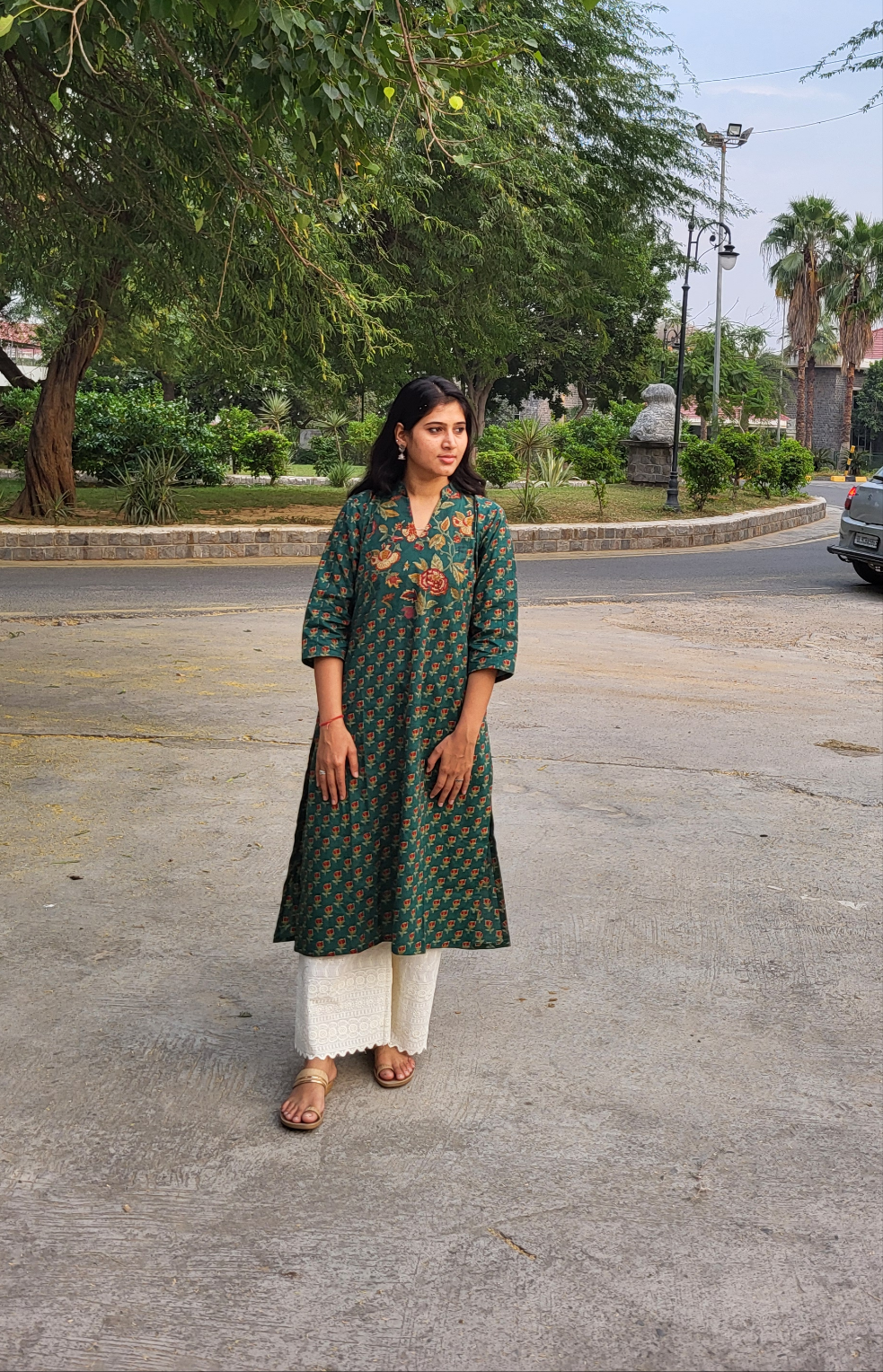 Ruhi Collar Dark green sanganeri Kurta