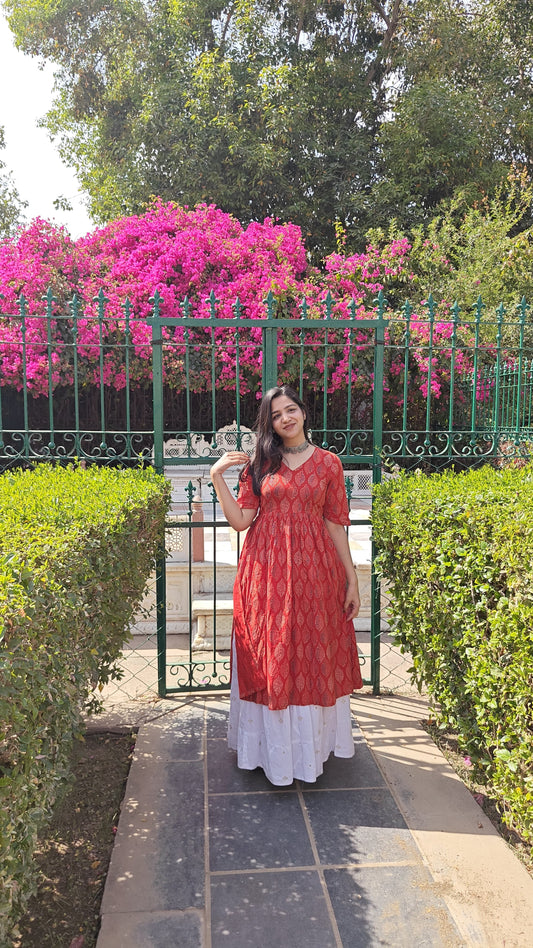 Ajrakh Flare A-Line Long Kurta