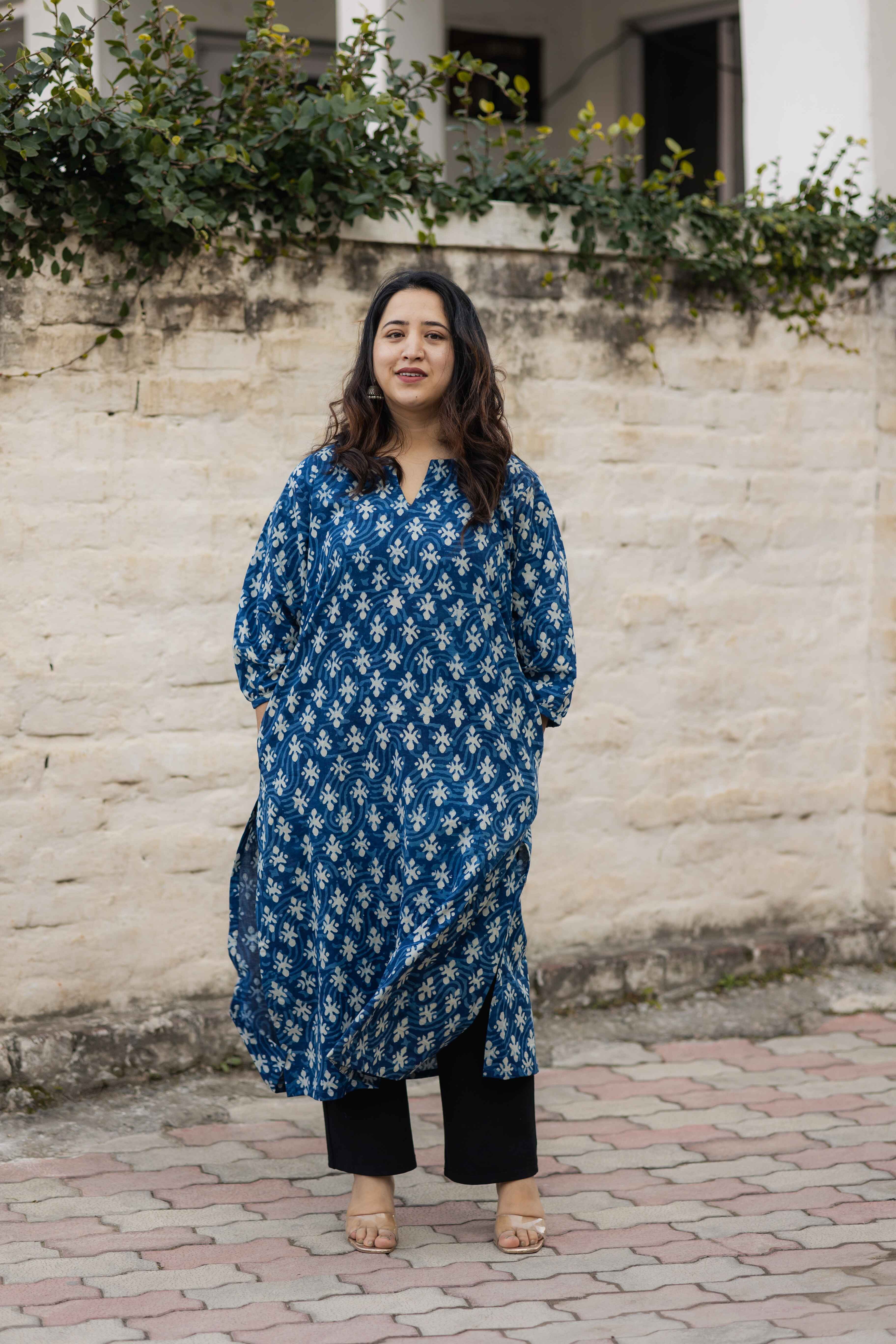 Priya Indigo Long Flared Kurta