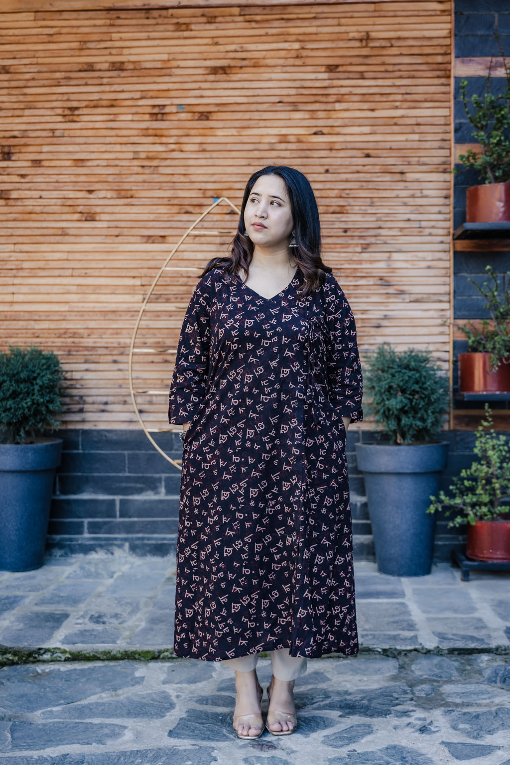 Siyani Ajrakh Angrakha Flared  Kurta