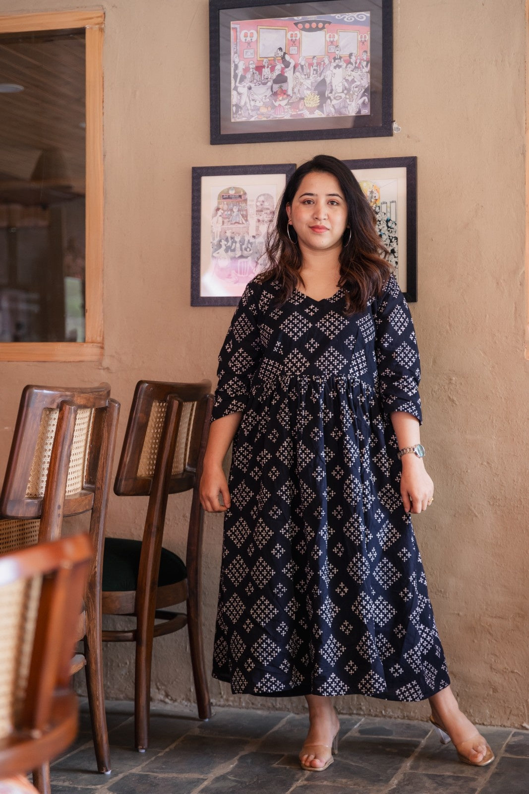 Anika Bagru  long A-line Kurta