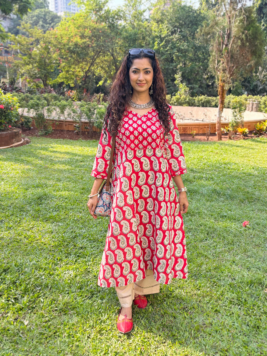 Kusum Blockprinted Angrakha Cotton Kurta