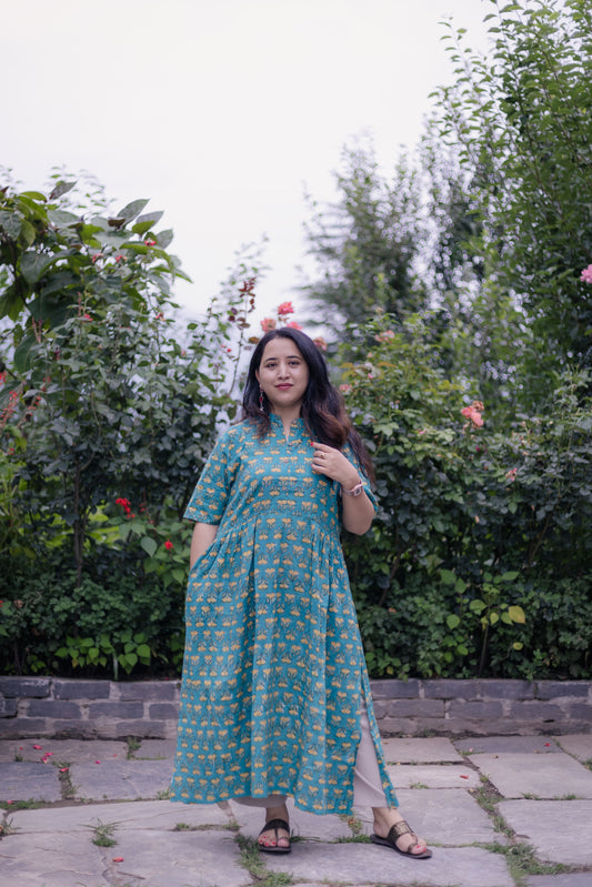 krishi sanganeri Handblock A-line Long kurta