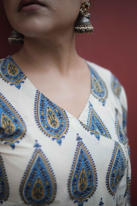 kashi sanganeri Angrakha cotton kurta