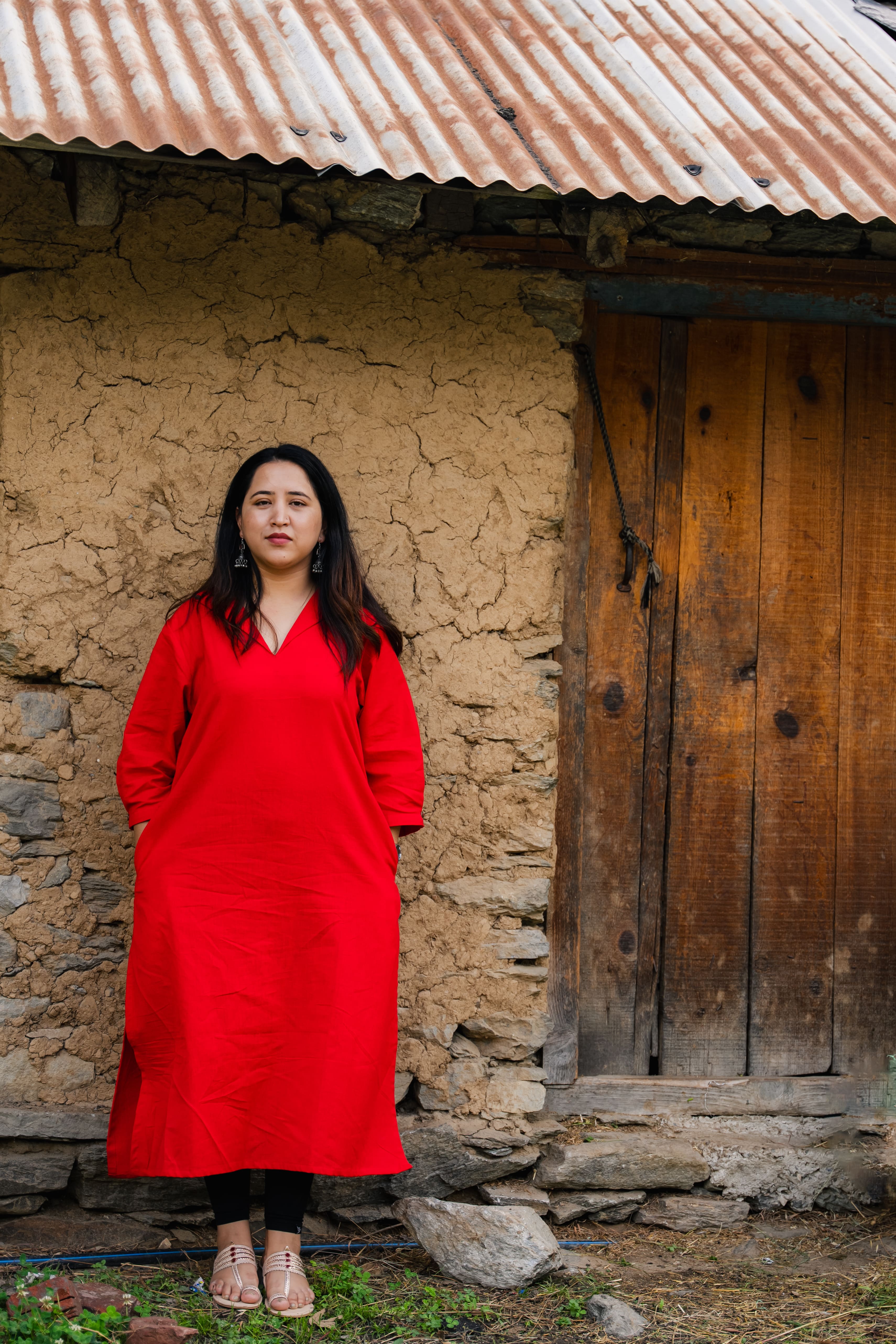 Shivani Solid Red A-line Kurta