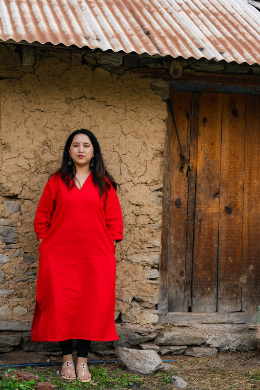 Saavi Solid Red A-line Kurta