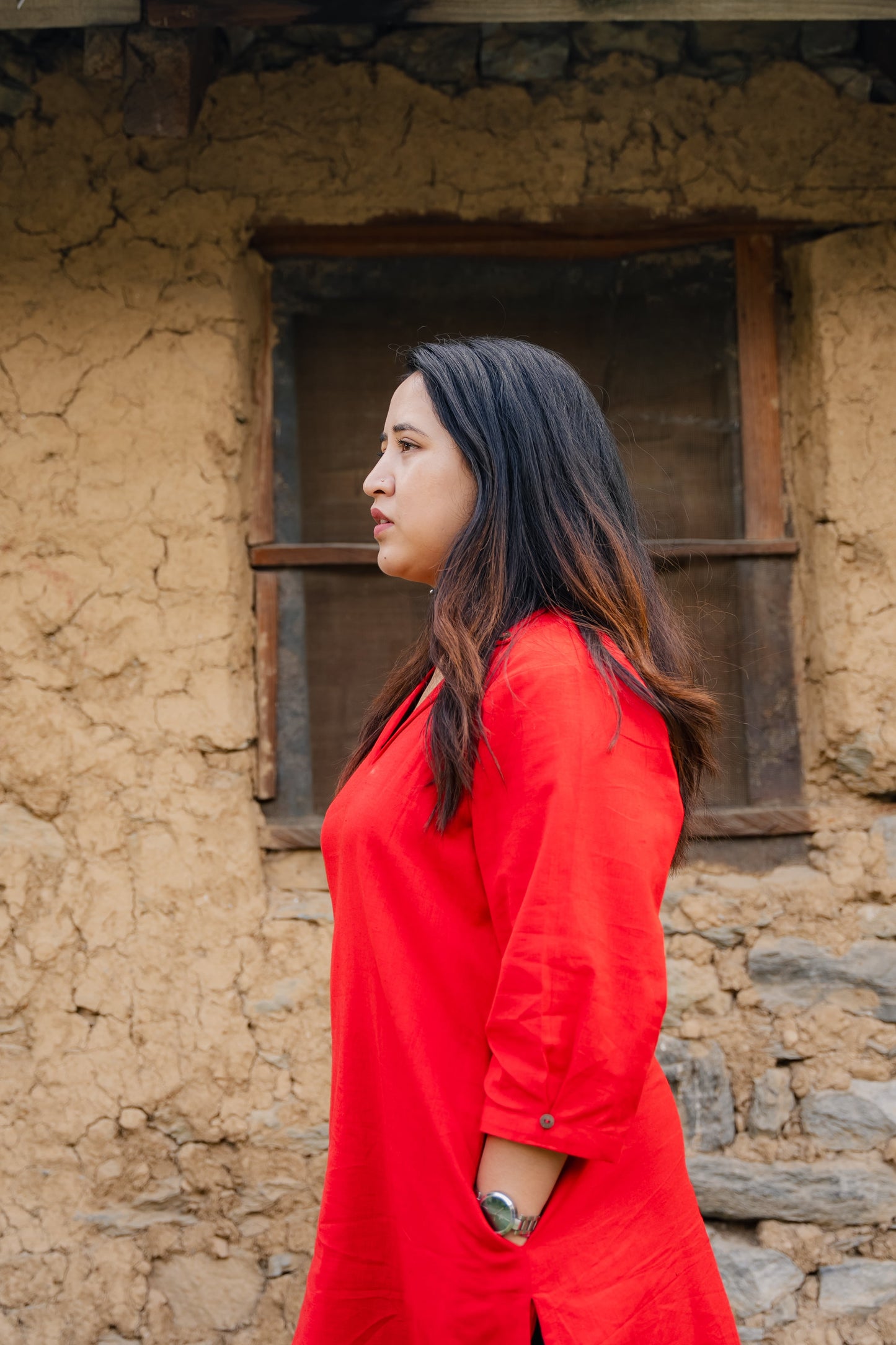 Saavi Solid Red A-line Kurta