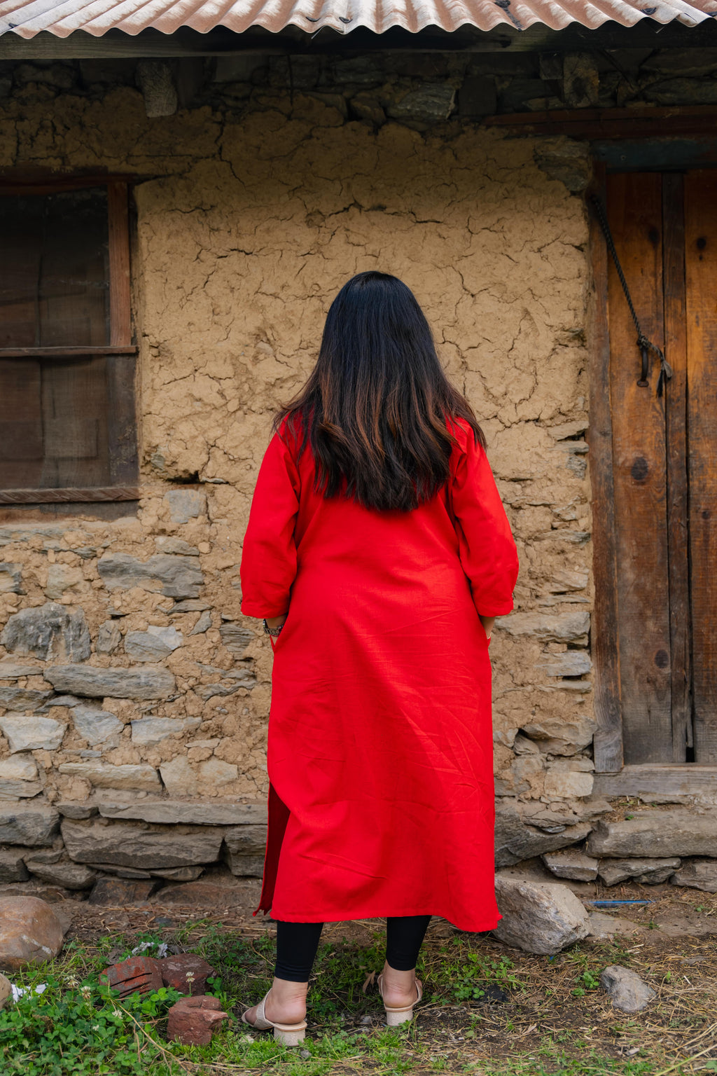 Shivani Solid Red A-line Kurta