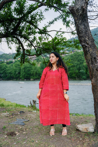 Arvi Sanganeri Printed  A-line Cotton kurta