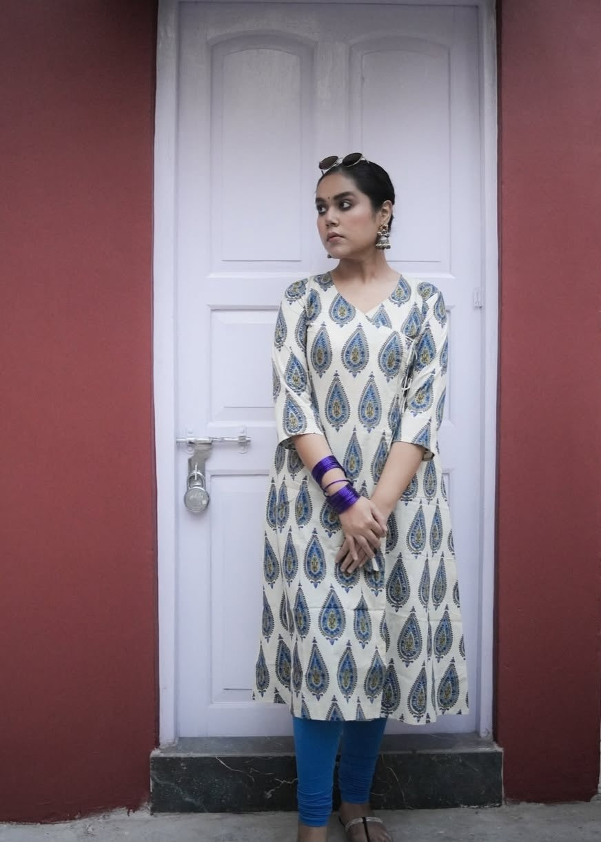 kashi sanganeri Angrakha cotton kurta