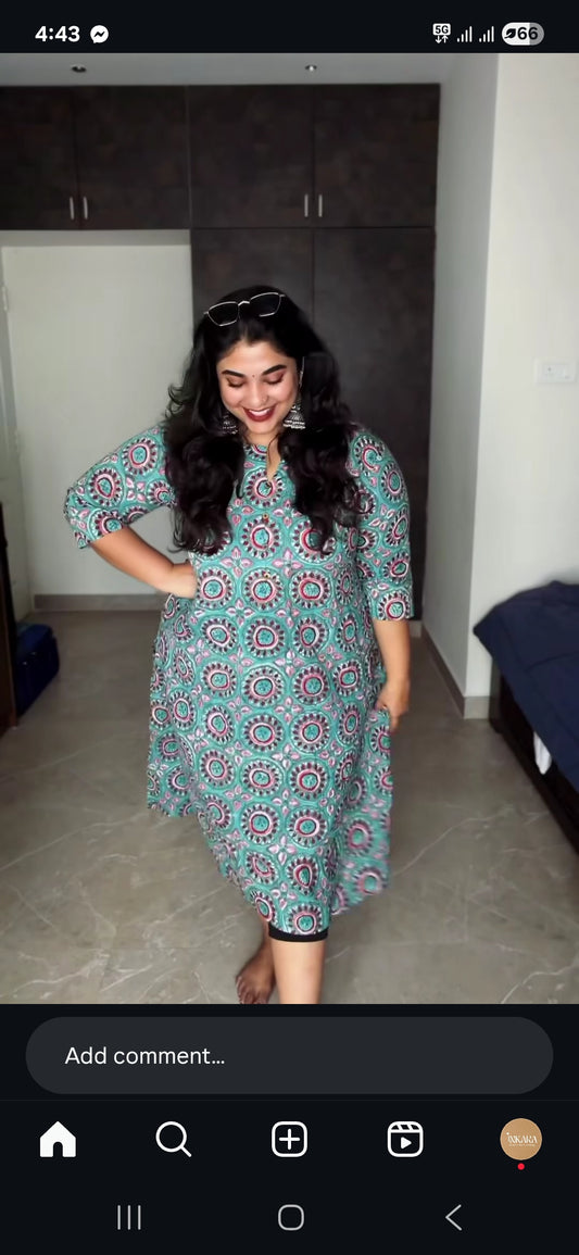 saba A-line Blockprinted Sanganeri Long Kurta