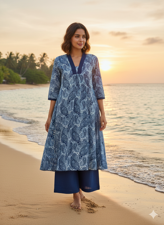Abor dabu cotton  Indigo kurta set