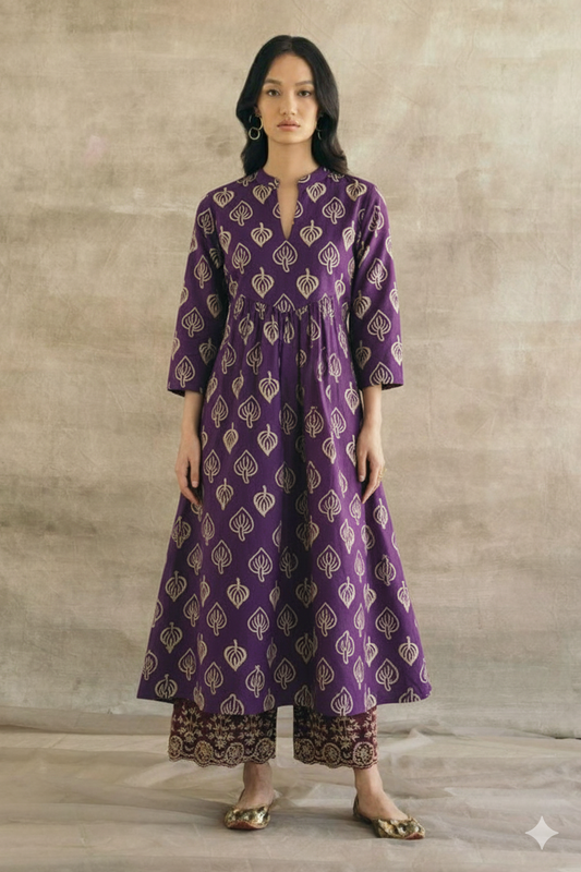 Arohi Purple cotton long kurta