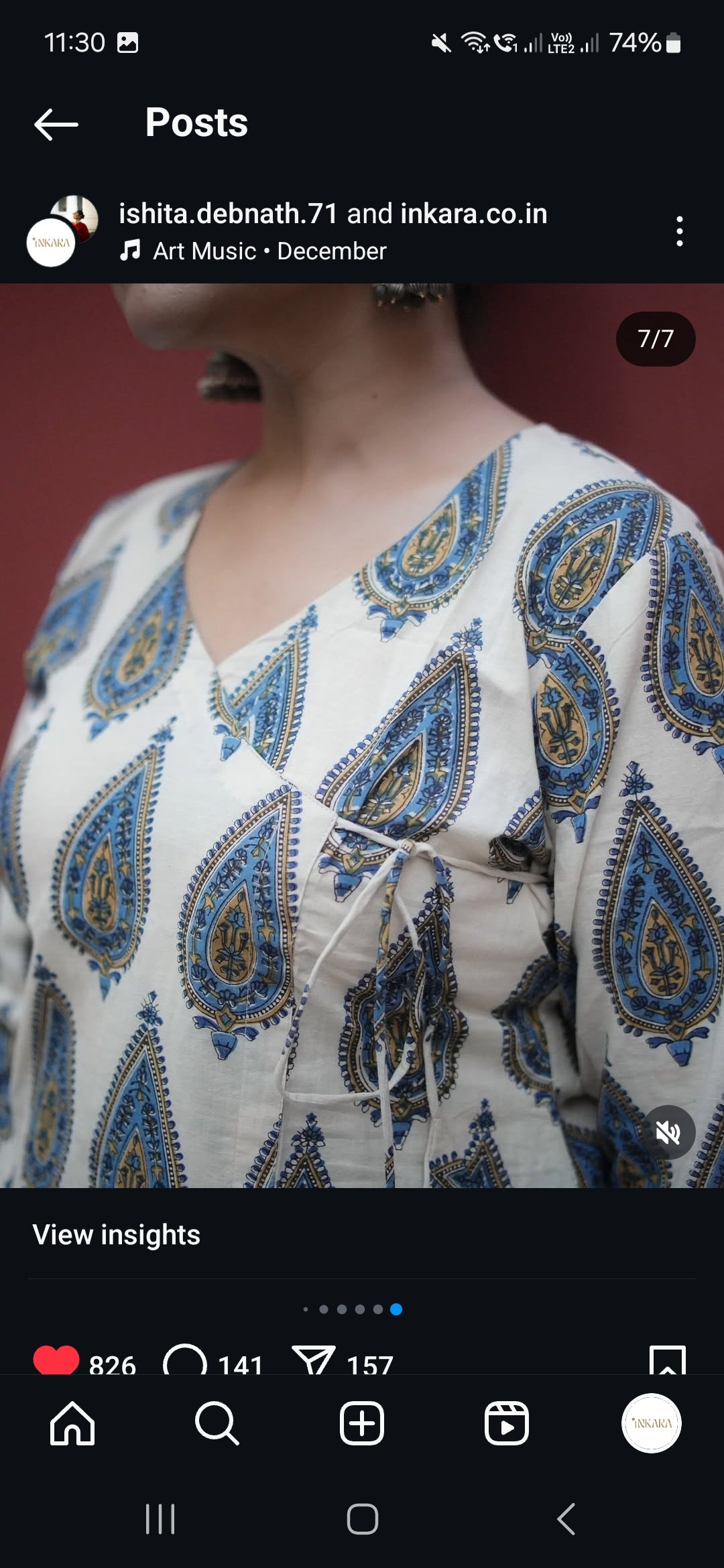 kashi sanganeri Angrakha cotton kurta
