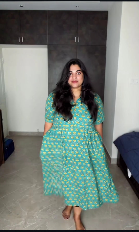 krishi sanganeri Handblock A-line Long kurta