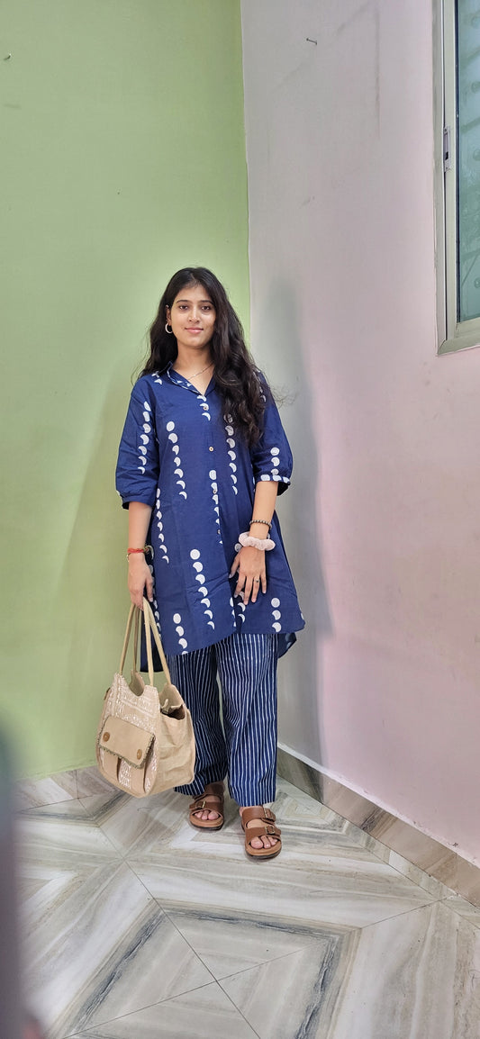 Riya Dabu Indigo cotton Cor-rd Set